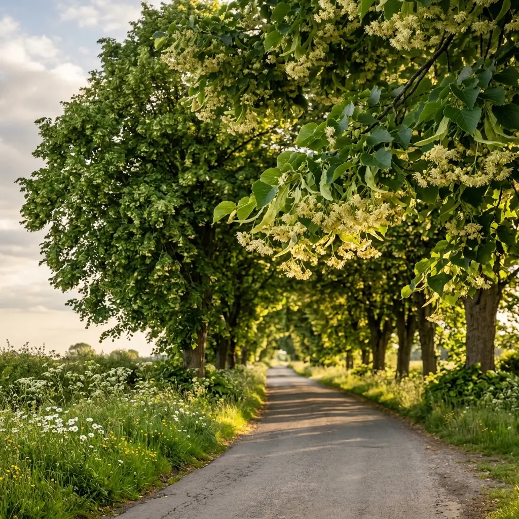 Linden Blossom On Lime Trees Uk Country Road